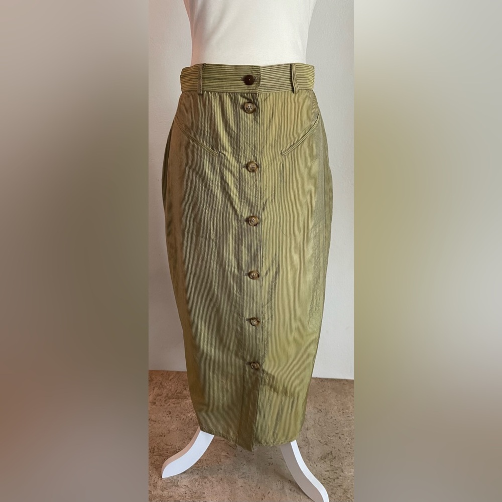 J.FRANCOIS CHARLES Per Piero Panchetti Metallic Striped Button Down Midi Skirt